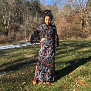 Vintage 1970s homemade fireworks cheongsam dress